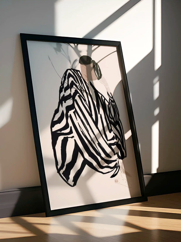 Casa Cartissi fine art paper print of female figurative wall art in black and white stripes with modern frame
